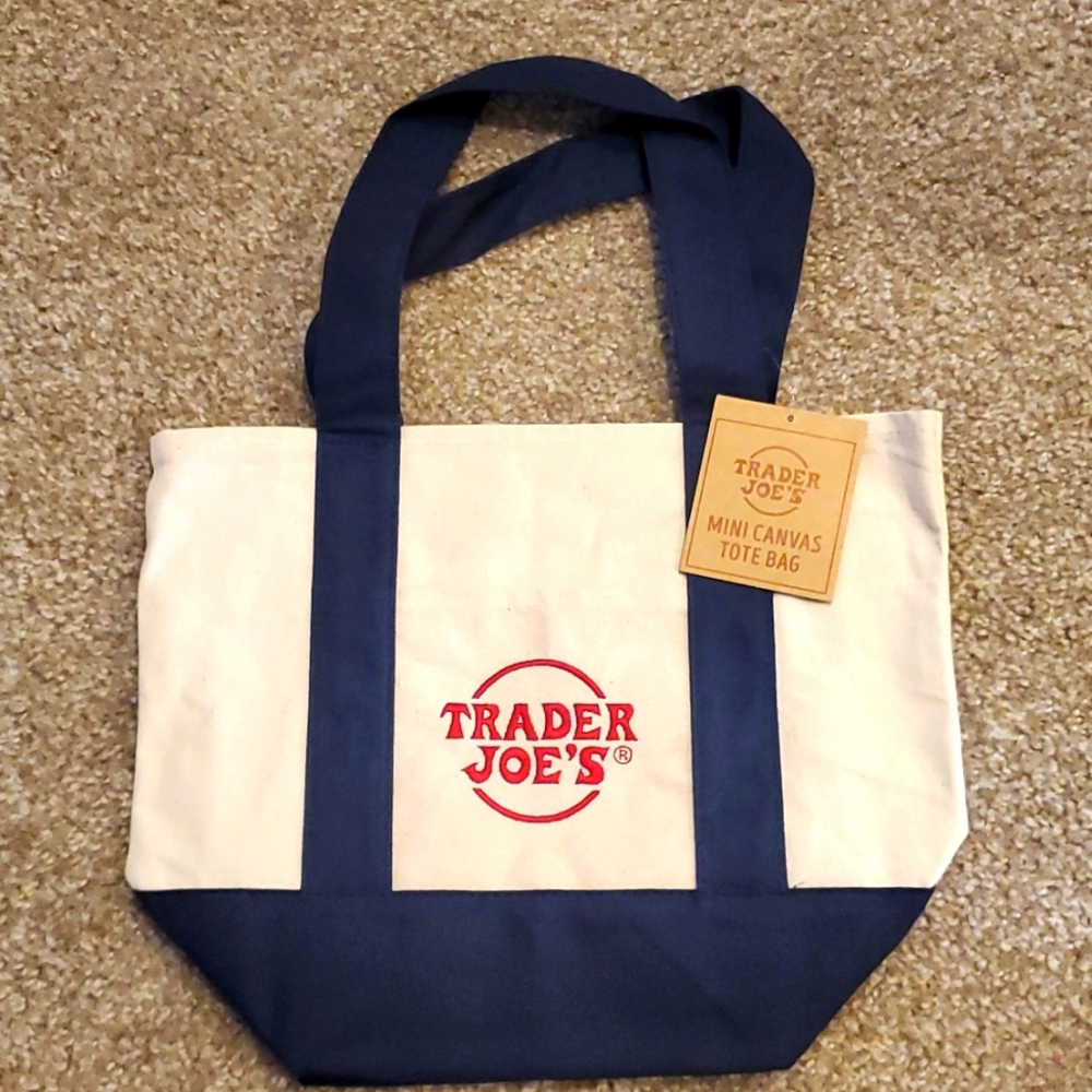 Trader Joe's Mini Canvas Tote Bag Dark Blue